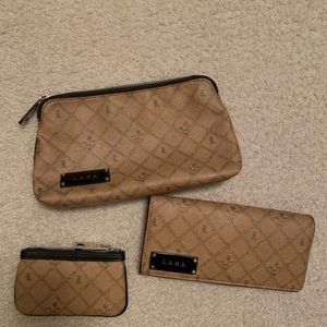 L.A.M.B. makeup bag, wallet, and card case